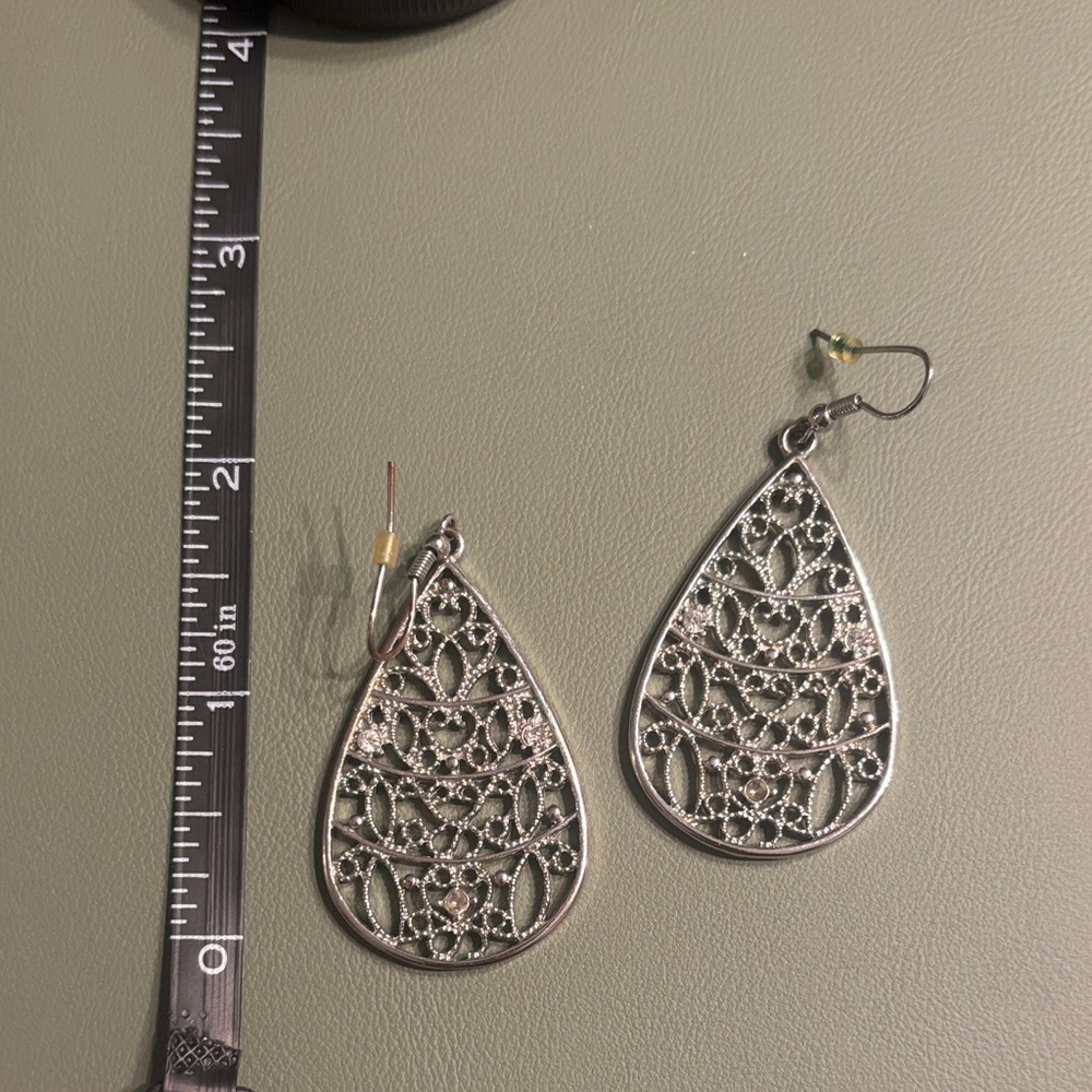 Silver Filigree Teardrop Dangle Earrings - Women Jewelry